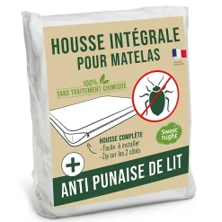 Housse intégrale matelas - Anti-Punaise de lit - Fermeture à glissière - Sans traitement chimique - Ep. jusqu'à 30 cm