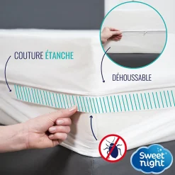 Housse intégrale matelas - Anti-Punaise de lit - Fermeture à glissière - Sans traitement chimique - Ep. jusqu'à 30 cm