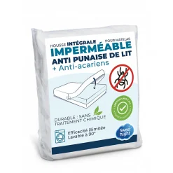 Housse intégrale matelas imperméable - Anti-Punaise de lit et Anti-acariens - Sans traitement chimique - Ep. jusqu'à 25 cm