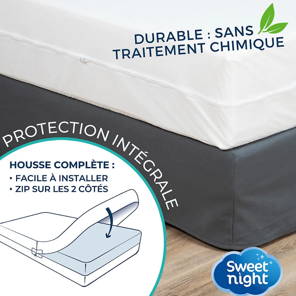 Housse intégrale matelas imperméable - Anti-Punaise de lit et Anti-acariens - Sans traitement chimique - Ep. jusqu'à 25 cm