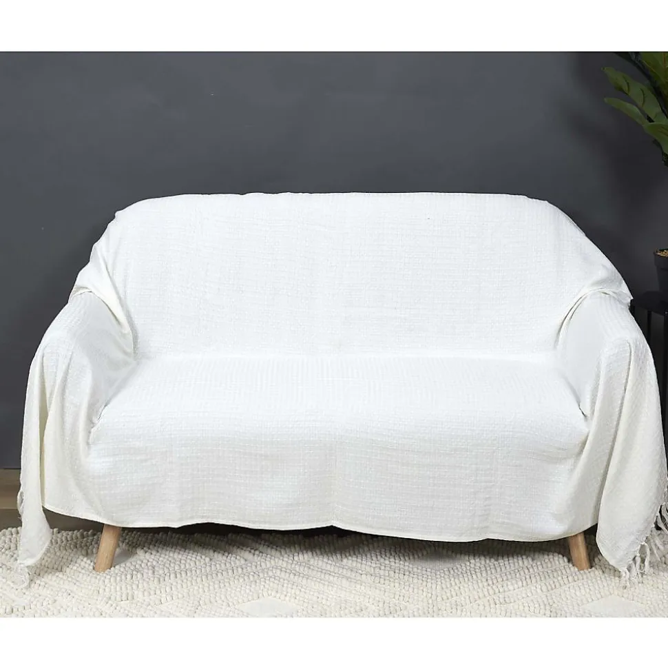 Jeté de canapé en coton gaufré 170x250 cm Ivoire