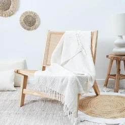 Jeté de canapé en coton gaufré 170x250 cm Ivoire