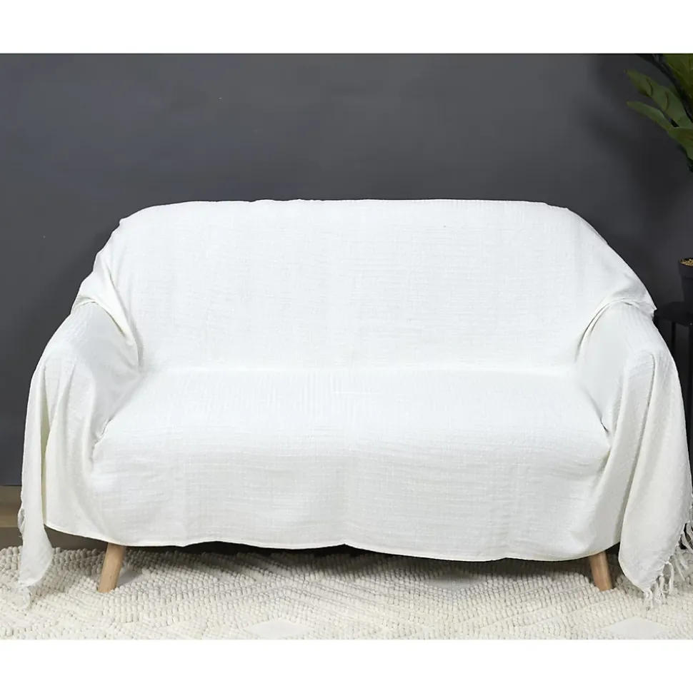 Jeté de canapé en coton gaufré 170x250 cm Ivoire