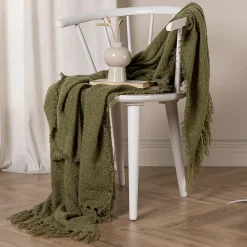 Jeté de canapé en polyester avec pampilles Stanly 170x130 cm Vert