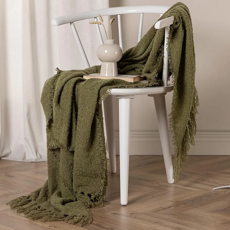 Jeté de canapé en polyester avec pampilles Stanly 170x130 cm Vert