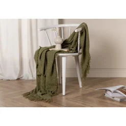 Jeté de canapé en polyester avec pampilles Stanly 170x130 cm Vert