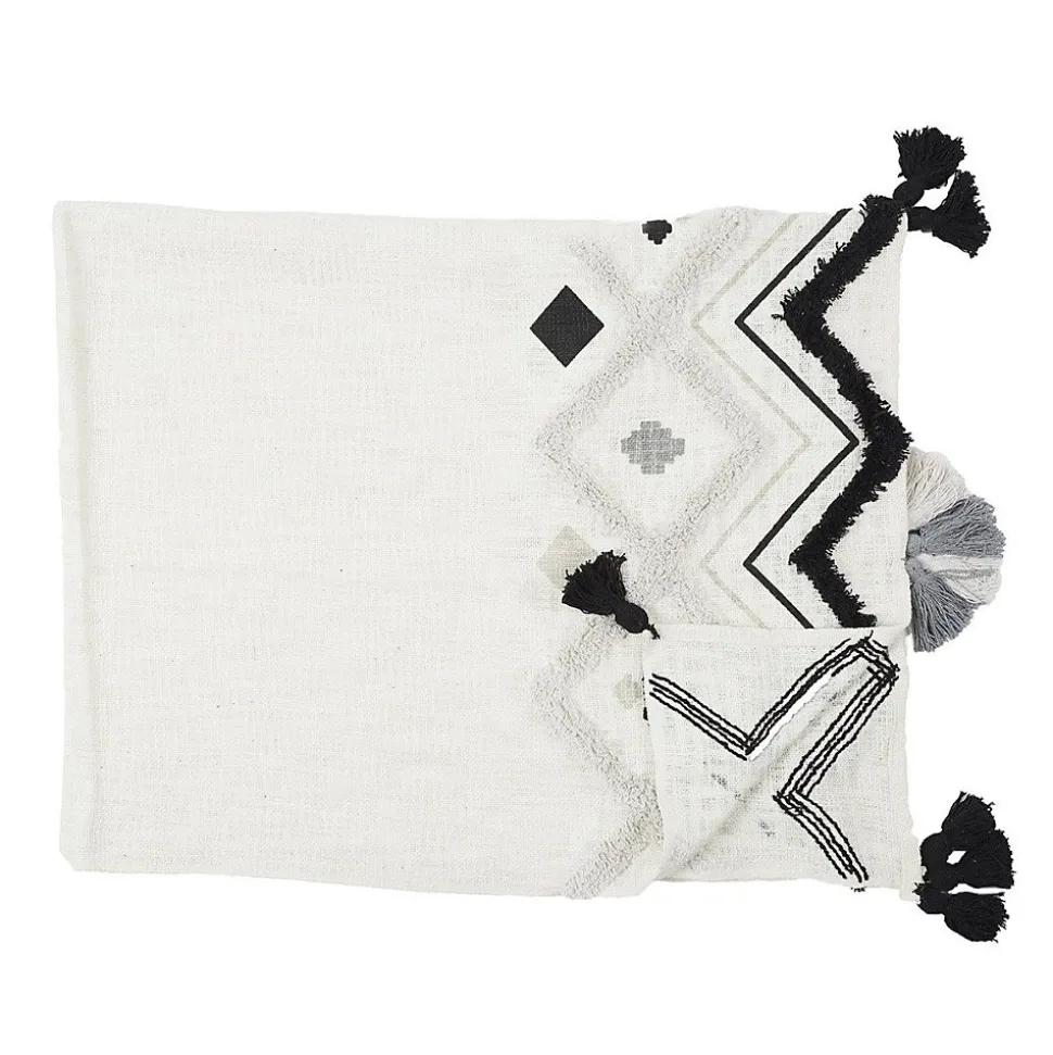 Jeté de canapé ethnique tufté noir 130x150 cm