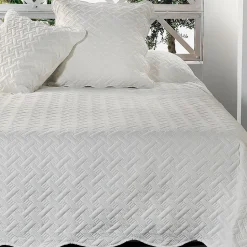 Jeté de lit aux formes géométriques surpiquées (180x240 cm - Ecru)