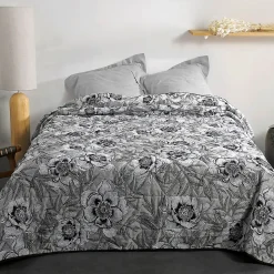 Jeté de lit aux impressions florales (240x260 cm - Gris Perle)