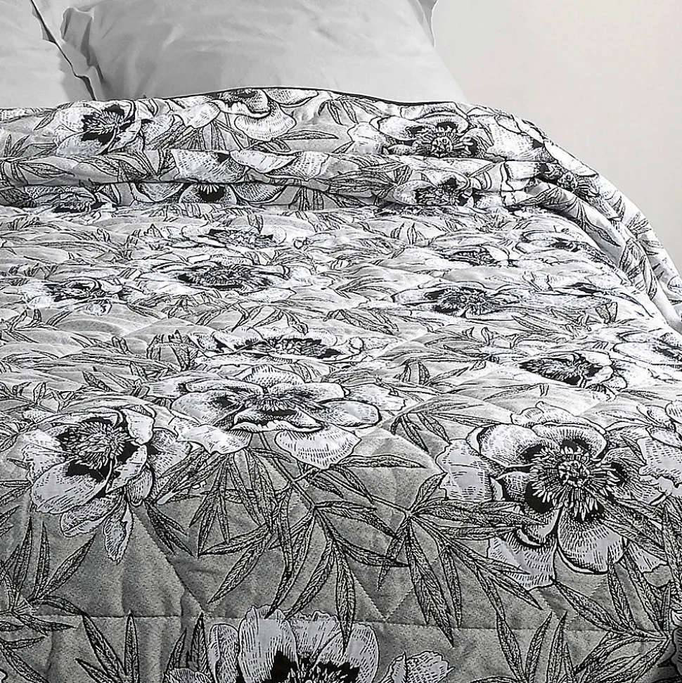 Jeté de lit aux impressions florales (240x260 cm - Gris Perle)