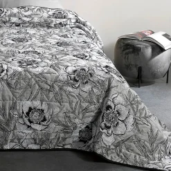 Jeté de lit aux impressions florales (240x260 cm - Gris Perle)