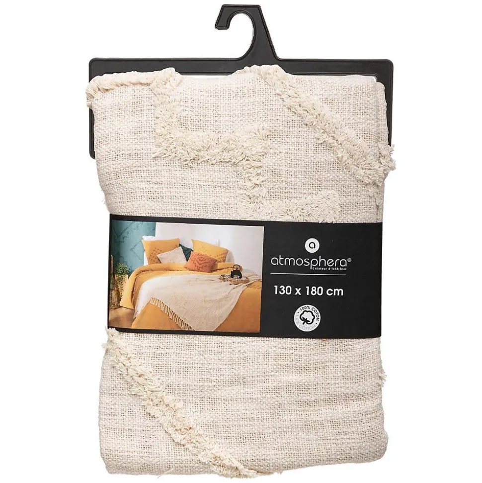 Jeté de lit Inca en coton tufté - ivoire 130x180 cm - Atmosphera