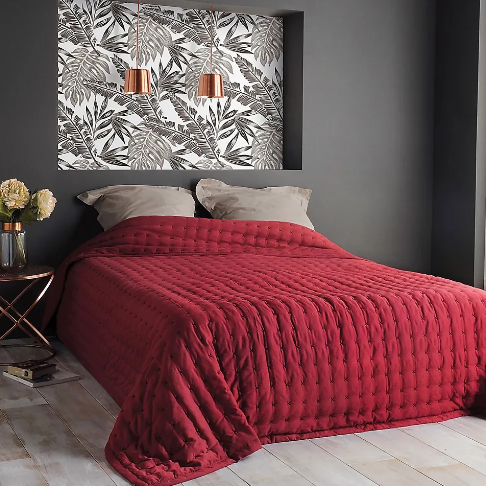 Jeté de lit matelassé et uni (150x200 cm - Rouge)