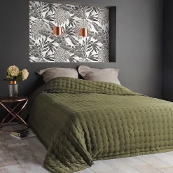 Jeté de lit matelassé et uni (250x260 cm - Vert foncé)