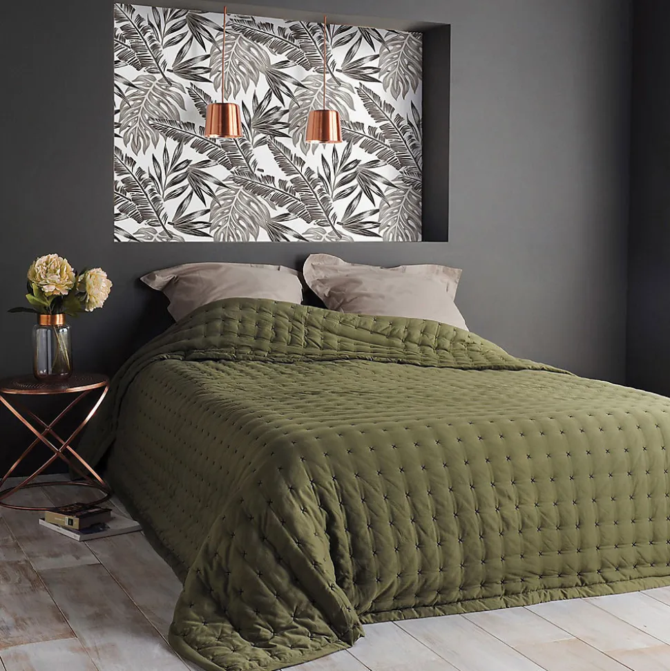 Jeté de lit matelassé et uni (250x260 cm - Vert foncé)