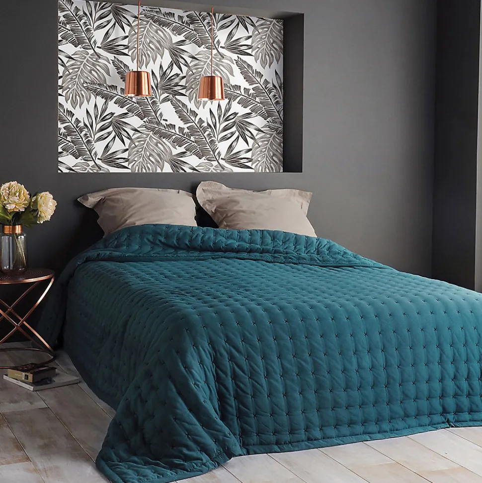 Jeté de lit matelassé et uni (250x260 cm - Bleu)