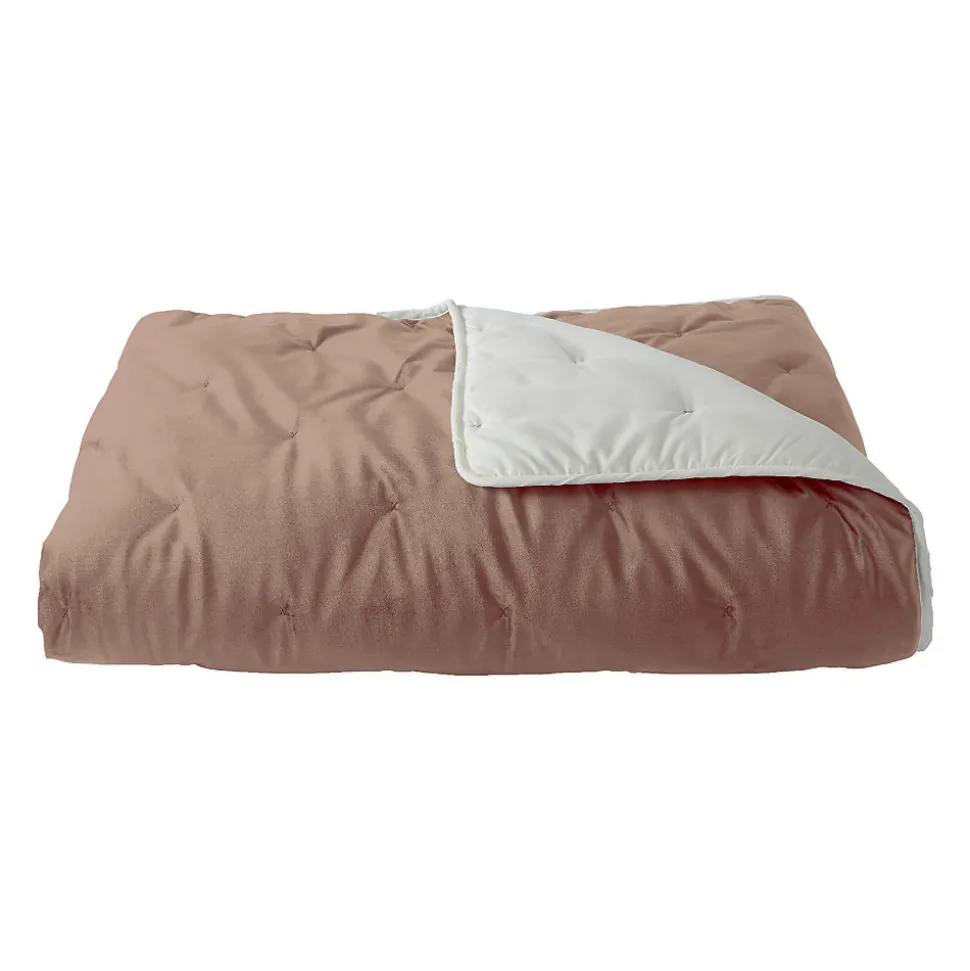 Jeté de lit réversible en velours et microfibre (150x200 cm - Taupe)