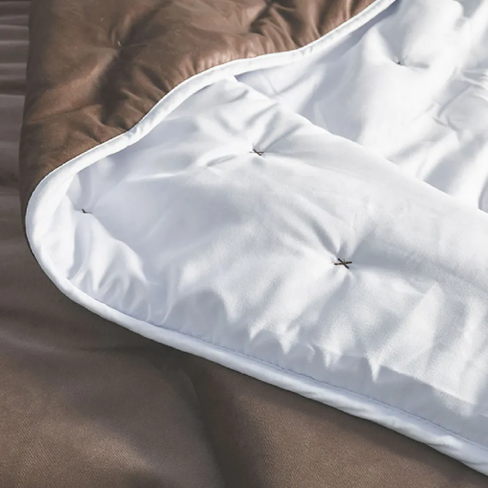 Jeté de lit réversible en velours et microfibre (150x200 cm - Taupe)