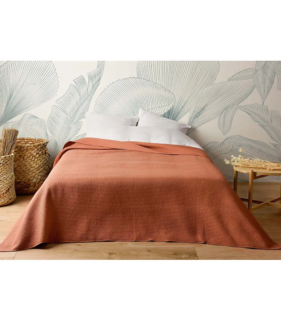 Jeté de lit uni 100% polyester "Hawai" - 250x260cm - Terre cuite