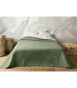 Jeté de lit uni 100% polyester "Hawai" - 250x260cm - Vert kaki