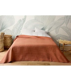 Jeté de lit uni 100% polyester "Hawai" - 230x250cm - Terre cuite