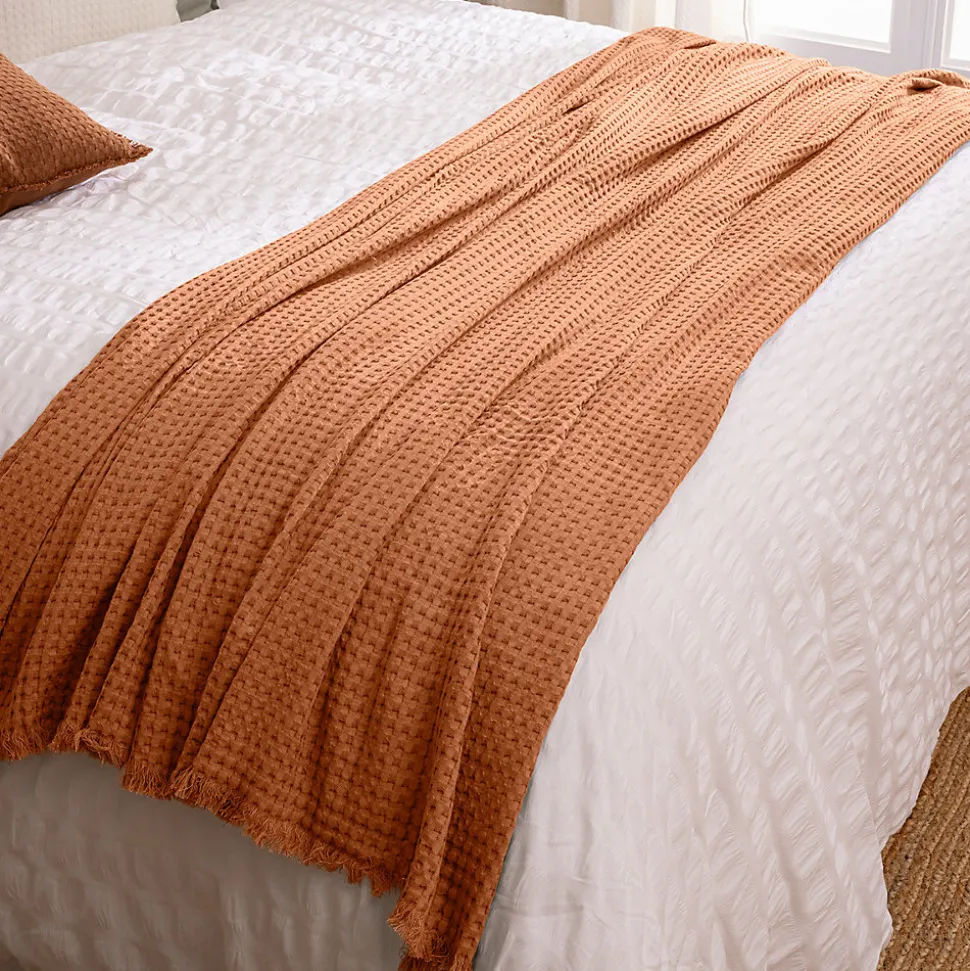 Jeté de lit Widdy coton 130x180cm rose terracotta - Atmosphera