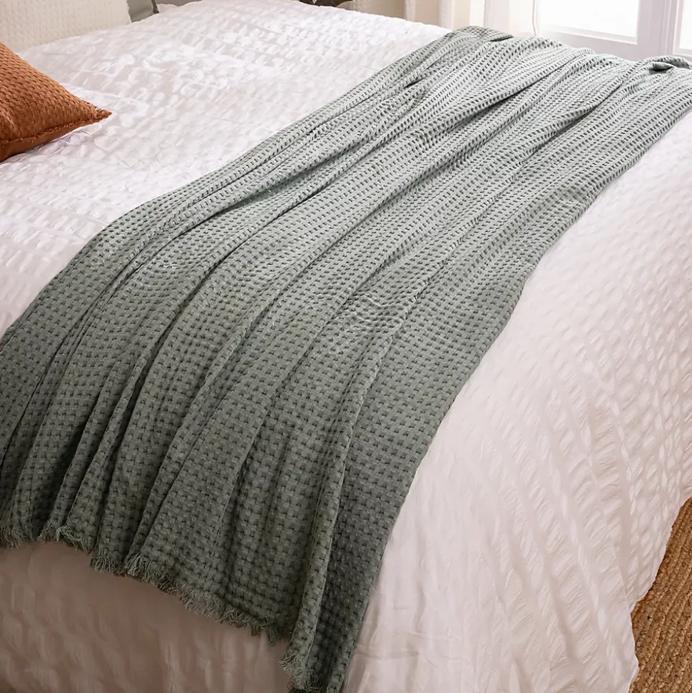 Jeté de lit Widdy coton 130x180cm vert céladon - Atmosphera