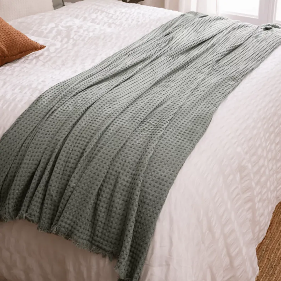 Jeté de lit Widdy coton 130x180cm vert céladon - Atmosphera