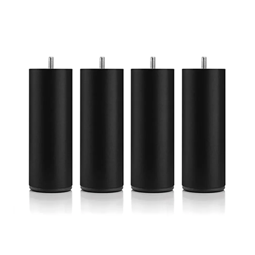 Jeu de pieds de lit cylindriques en métal Noirs Hauteur 16 cm (lot de 4)