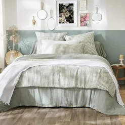 JOEL - Chemin de Lit 90x200cm Gaze de Coton Vichy Coloris Eucalyptus