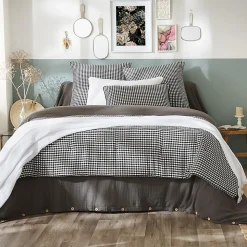 JOEL - Chemin de Lit 90x200cm Gaze de Coton Vichy Coloris Truffe