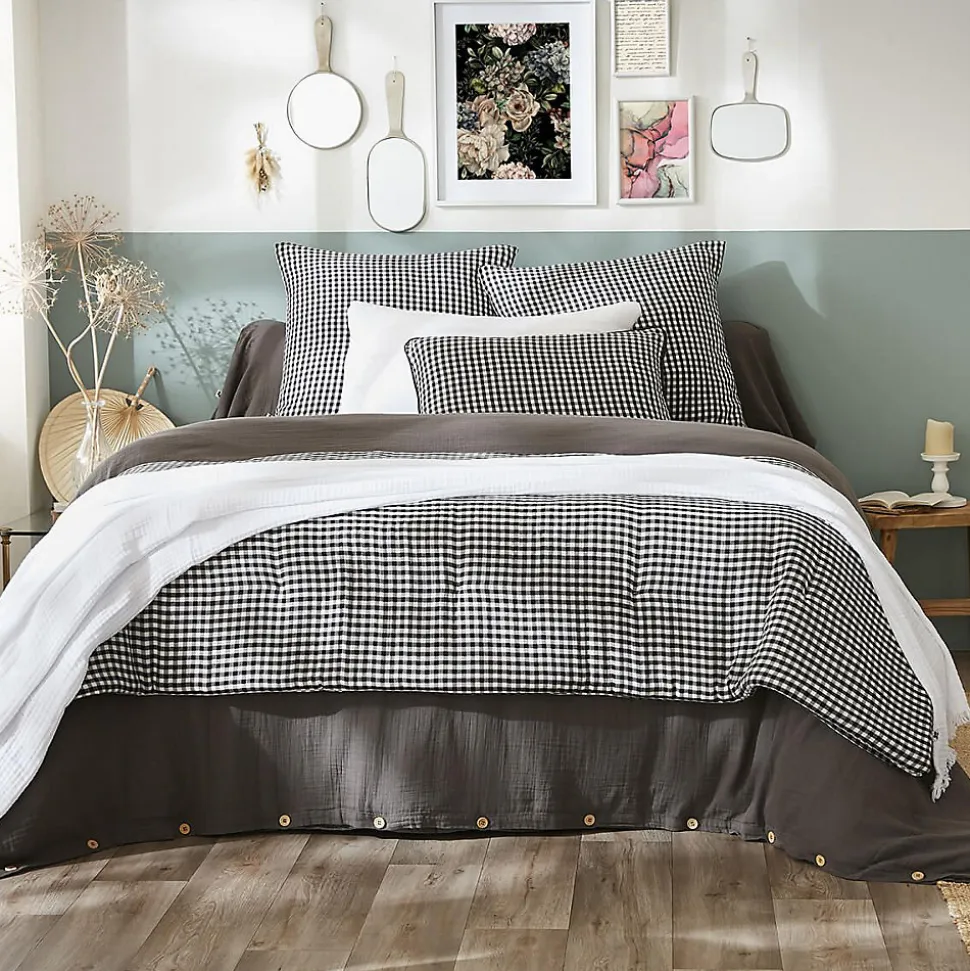 JOEL - Chemin de Lit 90x200cm Gaze de Coton Vichy Coloris Truffe