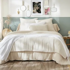 JOEL - Chemin de Lit 90x200cm Gaze de Coton Vichy Coloris Pampa