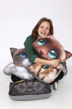 KADAX Coussin à motif imprimé mascotte chat 30x45 cm