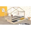 KOALA Lit cabane enfant avec tiroir - Bois pin massif - Naturel - Sommier inlcus - 90x190cm