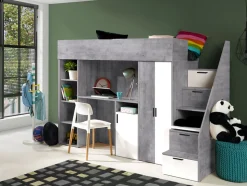 KONKRET 14 Lit superposé 247/165/120 (béton/blanc)