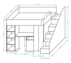 KONKRET 14 Lit superposé 247/165/120 (béton/blanc)