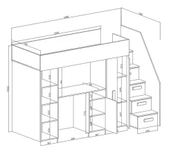 KONKRET 14 Lit superposé 247/165/120 (béton/blanc)