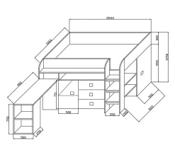 KONKRET 1 Lit superposé 203,3/125/106,6 (béton/blanc)