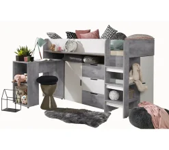 KONKRET 1 Lit superposé 203,3/125/106,6 (béton/blanc)