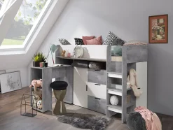 KONKRET 1 Lit superposé 203,3/125/106,6 (béton/blanc)