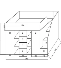 KONKRET 3L Lit superposé 248,5/123/93 (béton/wotan)