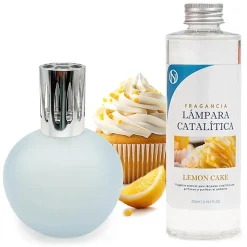 Lampe catalytique Bleu Gris Mat + Parfum Lemon Cake 200 ml - Élimine les mauvaises odeurs, parfume et améliore la qualité de l'air
