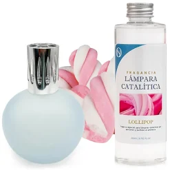 Lampe catalytique Bleu Gris Mat + Parfum Lollipop 200 ml - Élimine les mauvaises odeurs, parfume et améliore la qualité de l'air