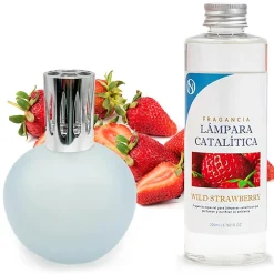 Lampe catalytique Bleu-Gris Mat + Arôme Wild Strawberry 500 ml - Élimine mauvaises odeurs, parfume et améliore la qualité de l'air