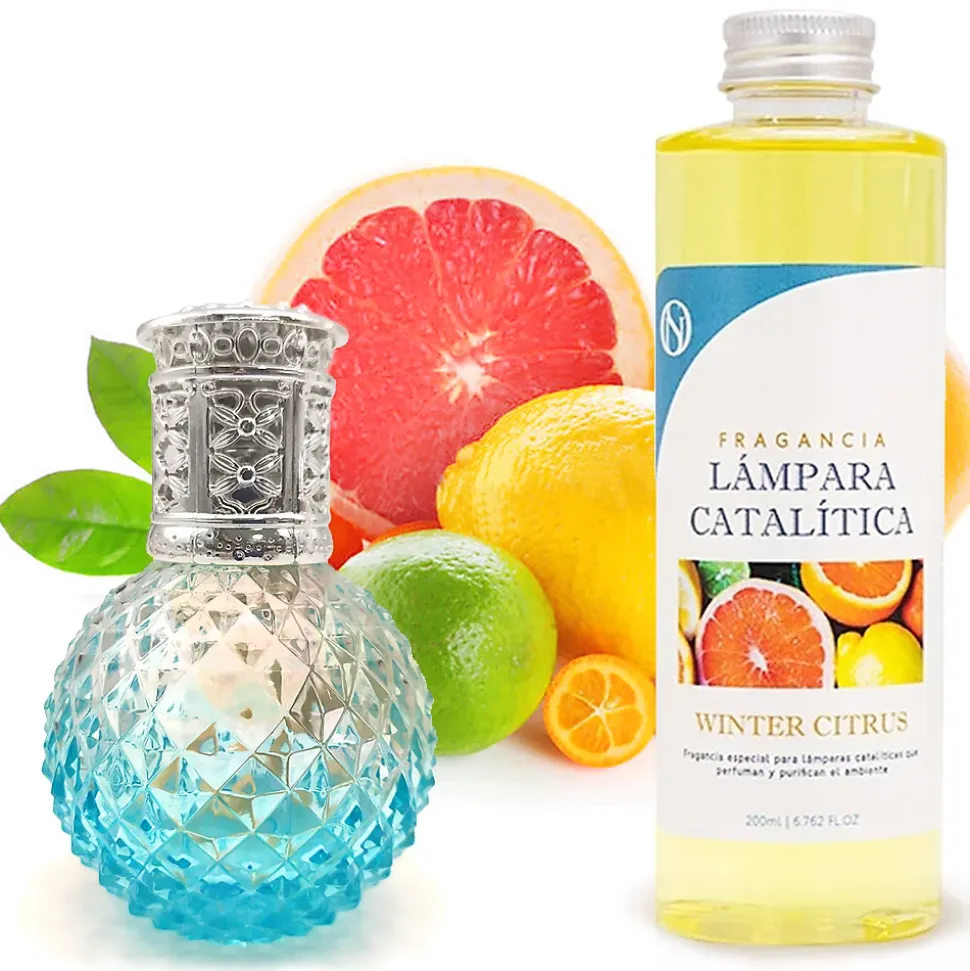 Lampe catalytique Blue Diamonds + Parfum Winter Citrus 200 ml - Élimine mauvaises odeurs, parfume et améliore la qualité de l'air