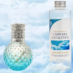 Lampe catalytique Blue Diamonds + Parfum Cotton Clean 500 ml - Élimine mauvaises odeurs, parfume et améliore qualité de l'air