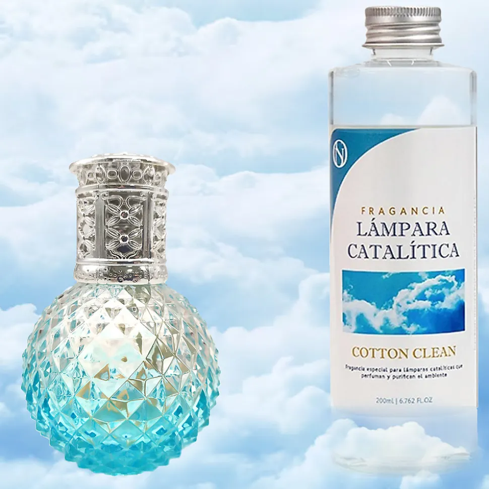 Lampe catalytique Blue Diamonds + Parfum Cotton Clean 500 ml - Élimine mauvaises odeurs, parfume et améliore qualité de l'air