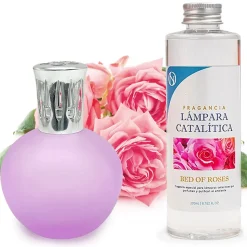 Lampe catalytique Fuchsia Mat + Parfum Bed of Roses 500 ml - Élimine les mauvaises odeurs, parfume et améliore la qualité de l'air