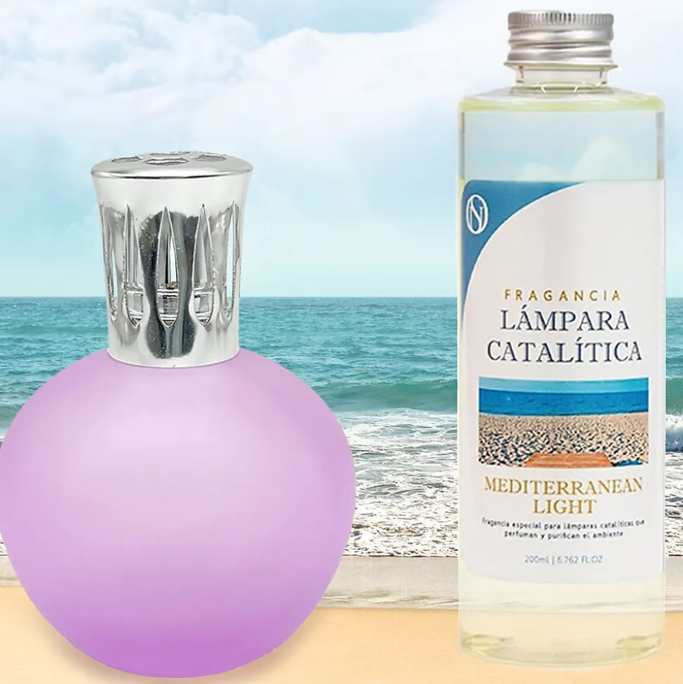 Lampe catalytique Fuchsia Mat + Parfum Mediterranean Light 200ml - Élimine mauvaises odeurs, parfume et améliore qualité de l'air